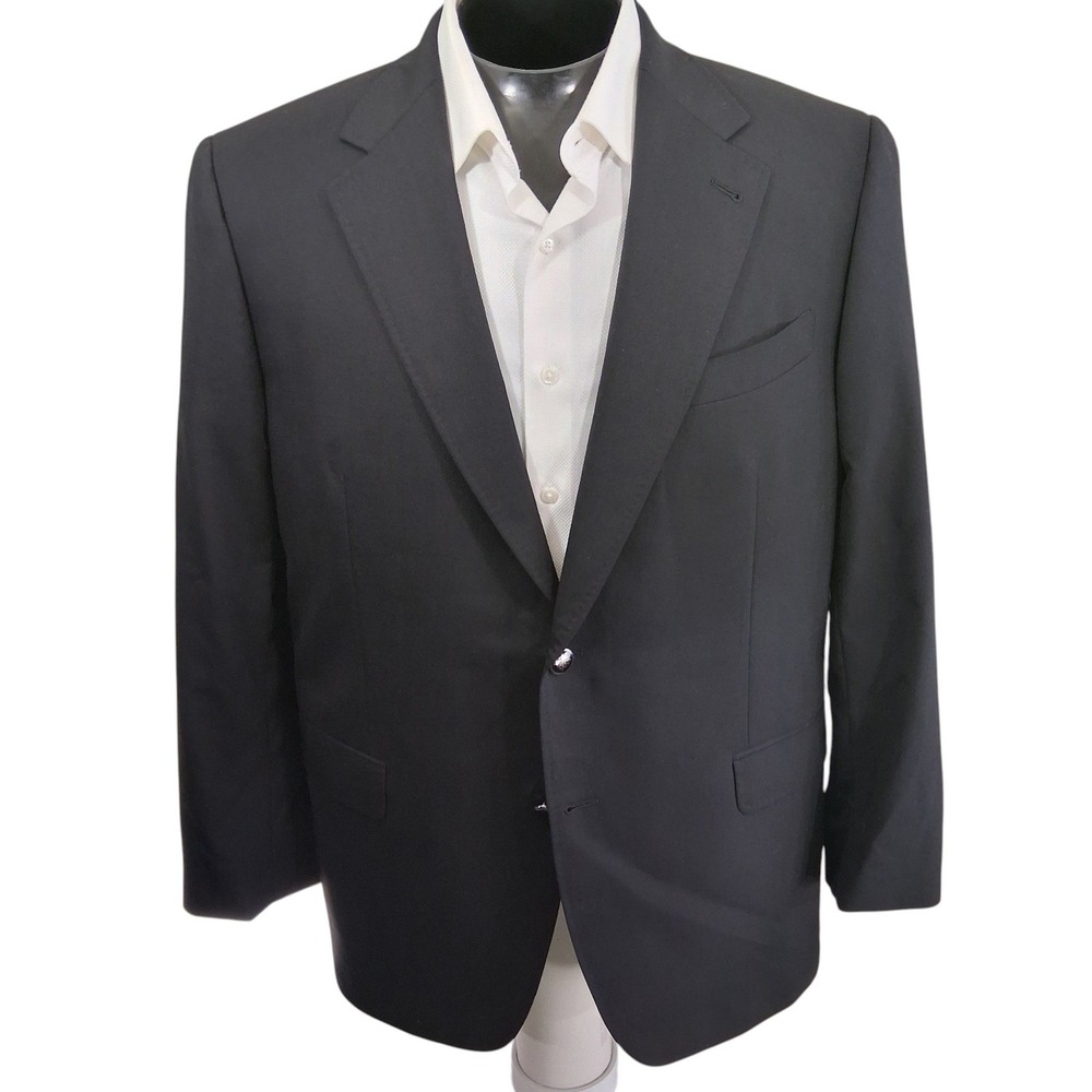 Moda Domani Blazer Mens 44S Solid Black Classic Custom Ornate Crest Buttons - Picture 2 of 8